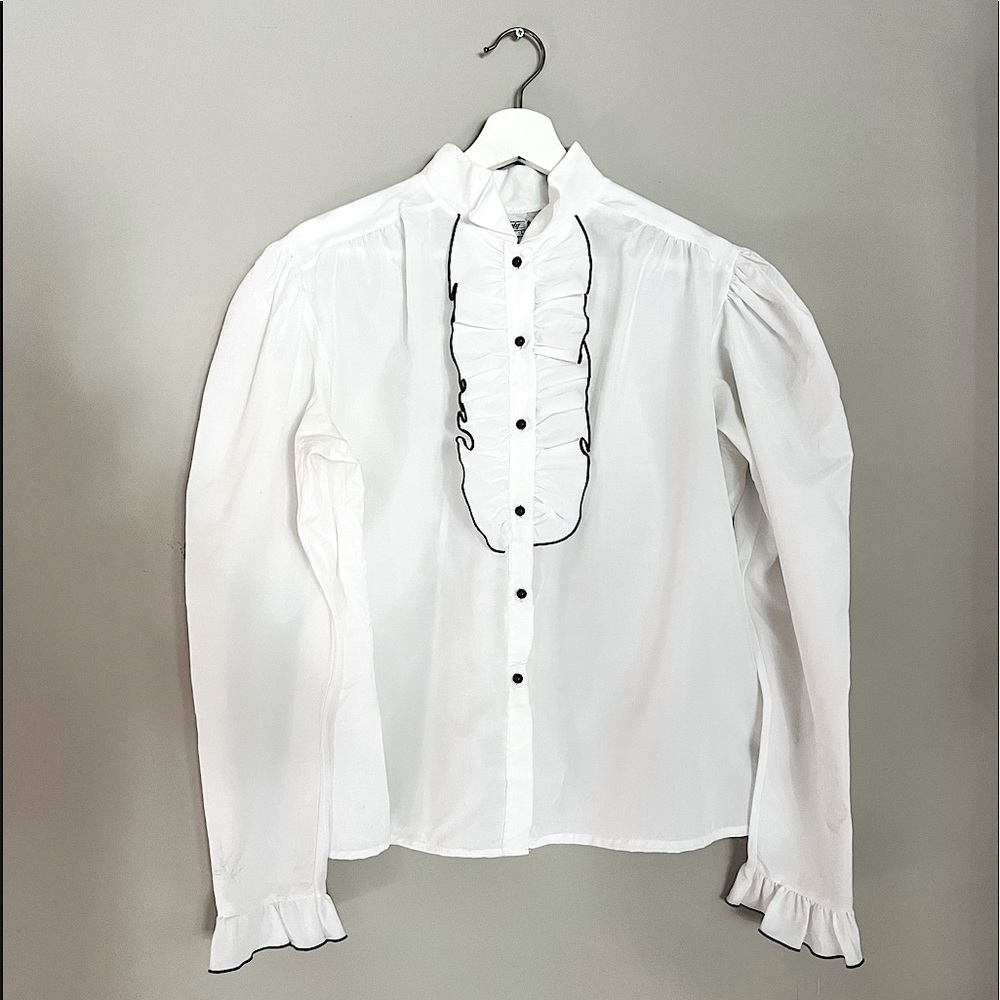 Ruffled Bib Detail Puff Sleeve Blouse